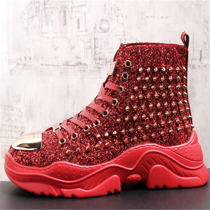 Sticky Rubber Shoes Red Flat Heel High Top