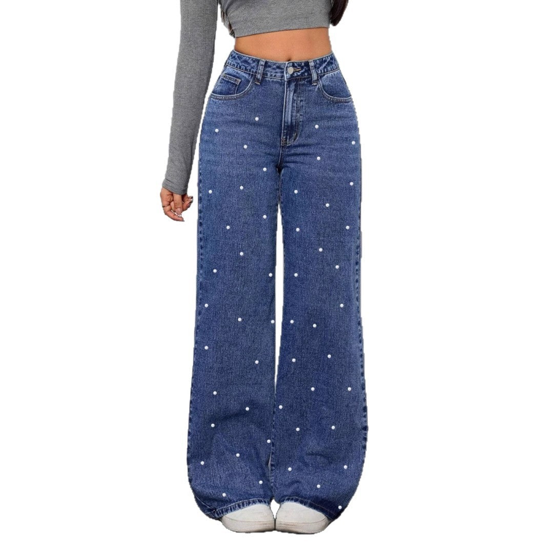 Women's Washed High Waist Straight-leg Denim Trousers