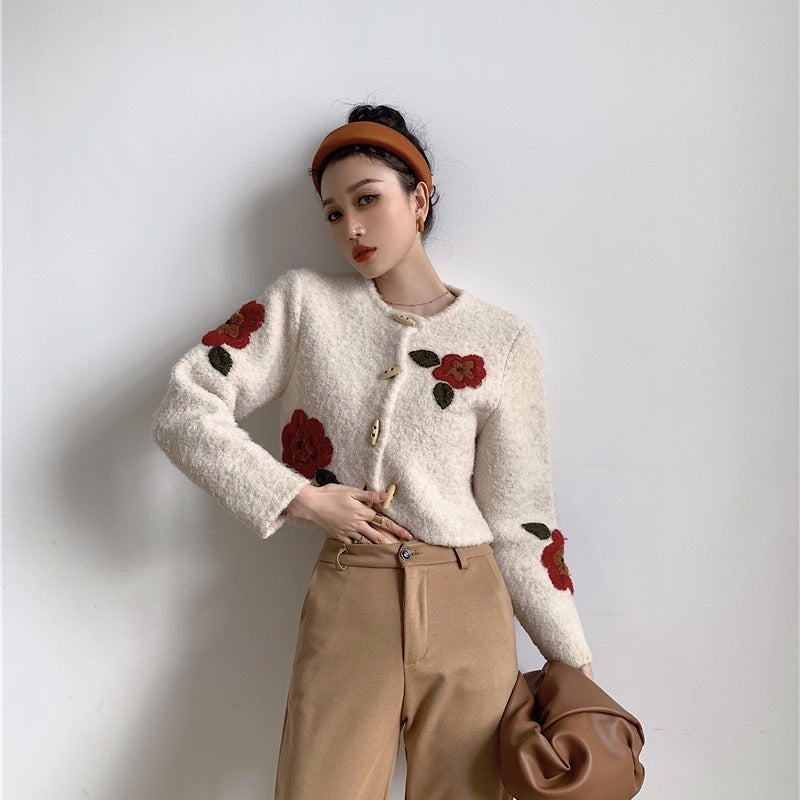 Hand Embroidery Wool Knitted Jacket Women