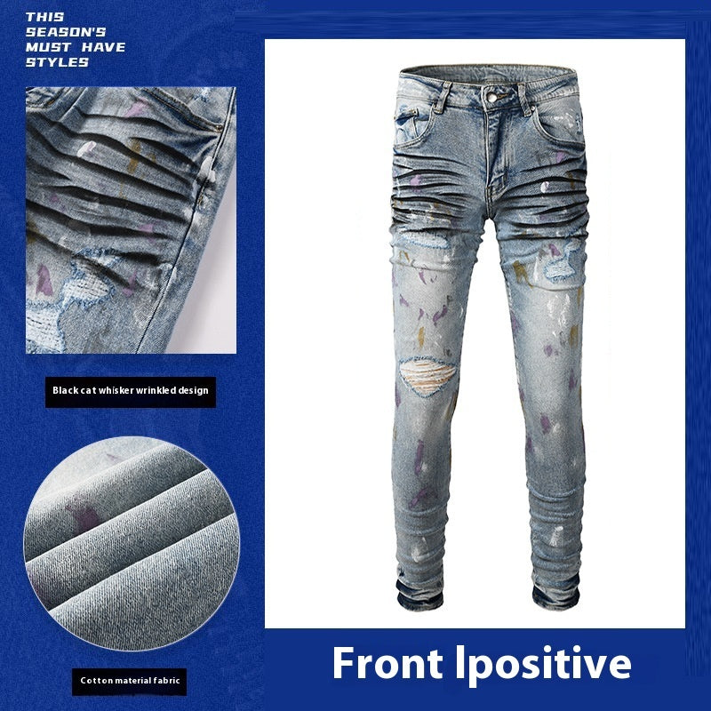 Ripped Jeans Men's Slim Fit Light Blue