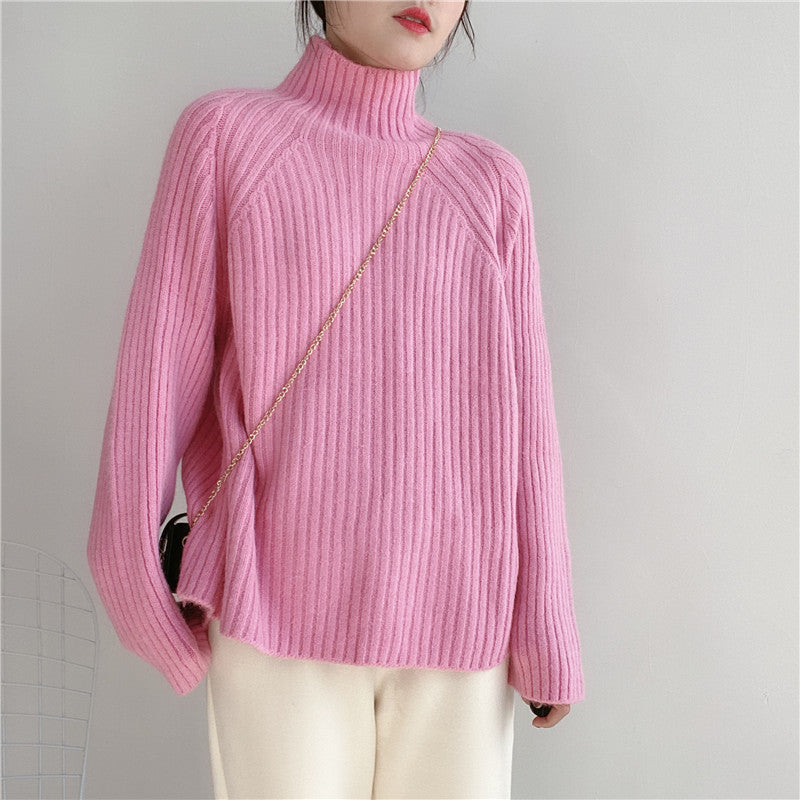 Half Turtleneck Sweater Women Loose Padded Sweater