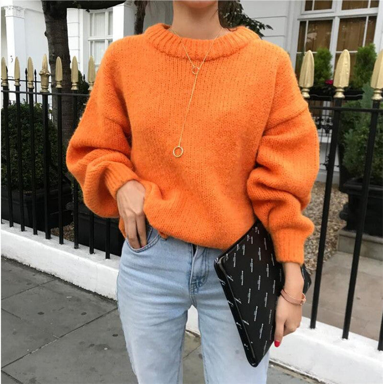 Candy Color Loose Sweater Women