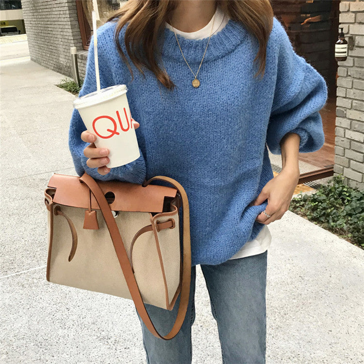 Candy Color Loose Sweater Women