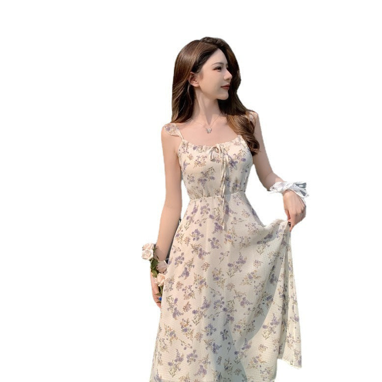 Women"S New Summer French Gentle And Elegant Chiffon Dress With Fragmentary Flower Temperament