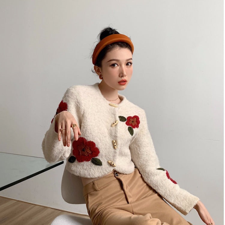 Hand Embroidery Wool Knitted Jacket Women