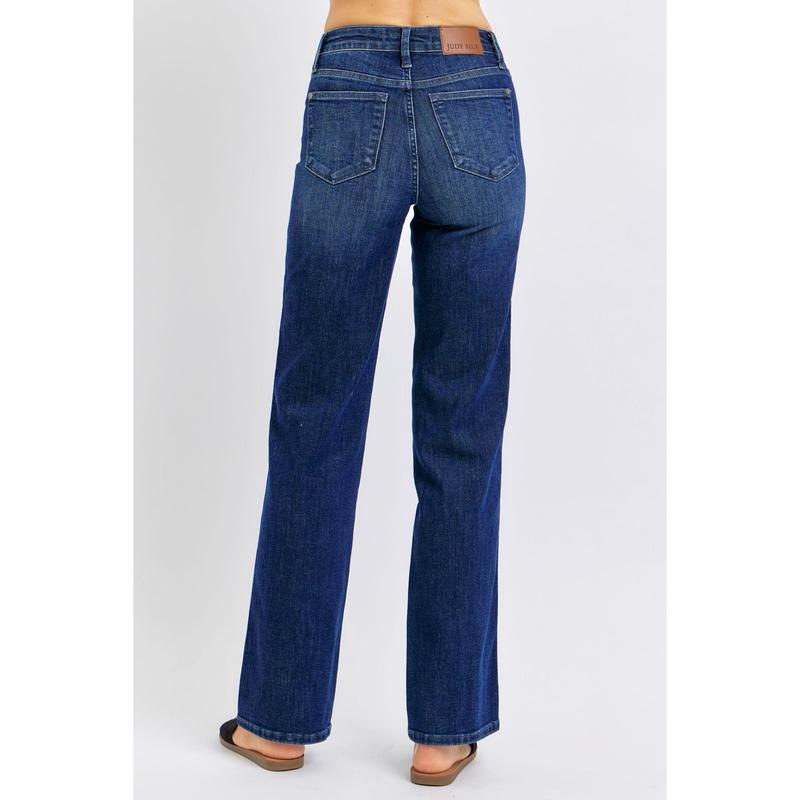 Mid-waist Dark Color Water Scrubbing Belly-contracting Straight Jeans