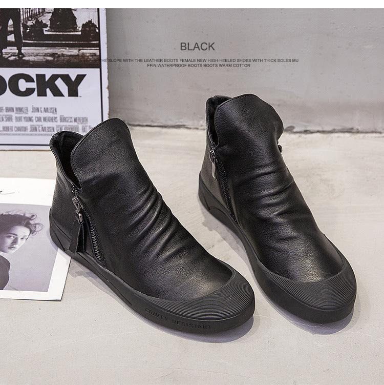 Leather And Rubber Soft Sole Zipper Shoes