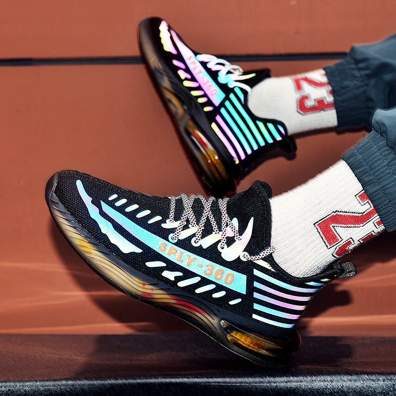 Reflective flying woven rubber sole outdoor casual shoes