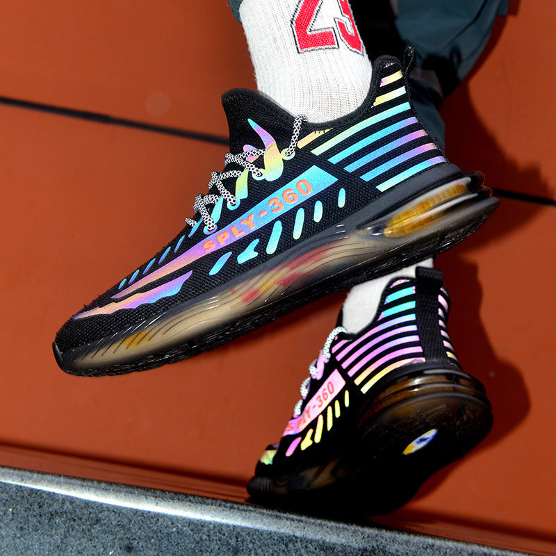 Reflective flying woven rubber sole outdoor casual shoes