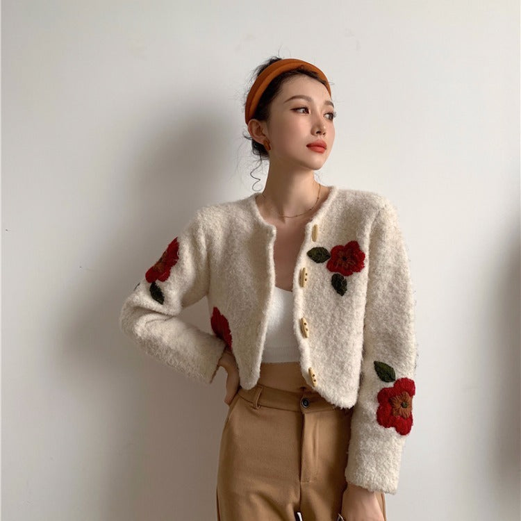 Hand Embroidery Wool Knitted Jacket Women