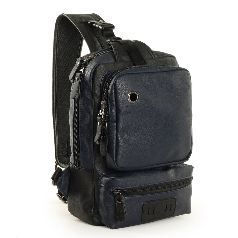 Leather men bag student backpack leisure