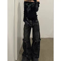 Retro Jeans Lace-up Deconstructed Wide-leg Pants Loose Trousers