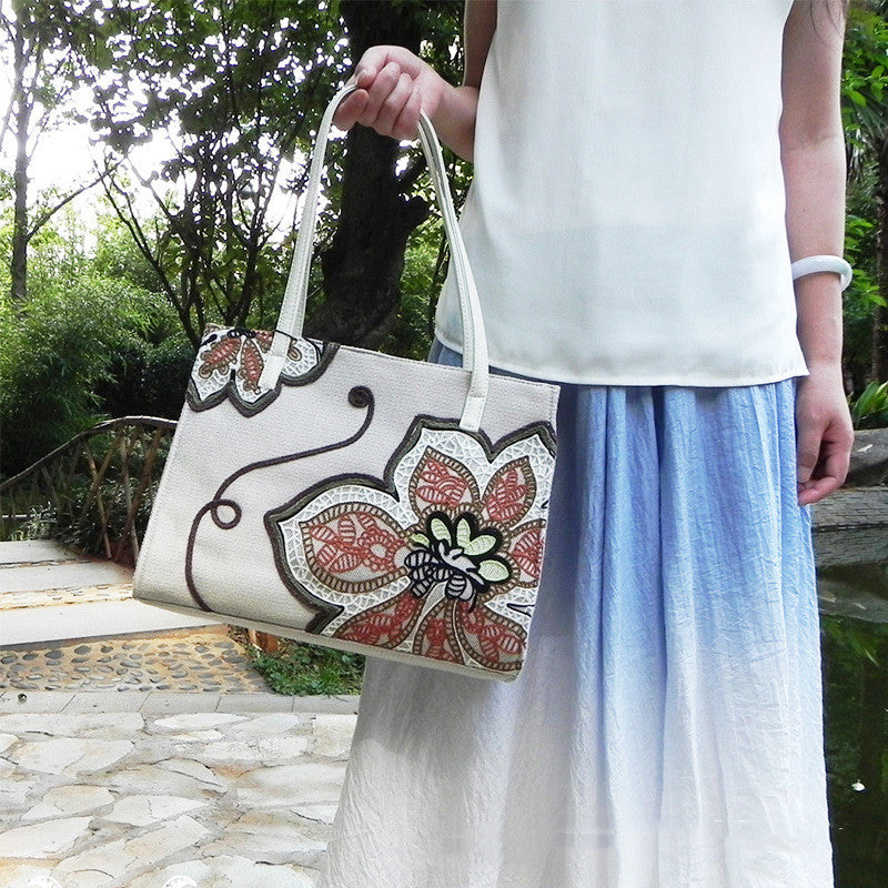 Embroidered Handbag For Women With Large Capacity