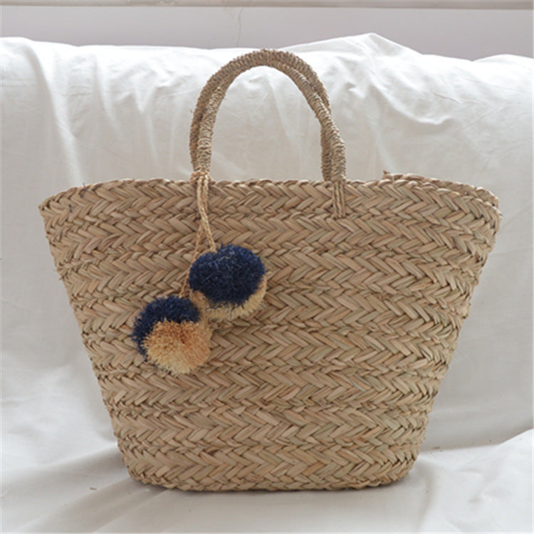 New Straw Braided Bag Hand Woven Raffia Ball Handbag For Women