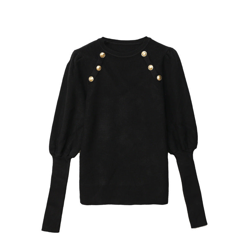 Sweater Women Chic Button Up Black Sweater Pullover