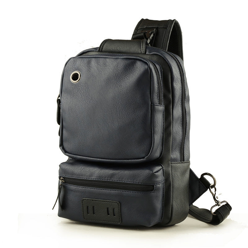 Leather men bag student backpack leisure