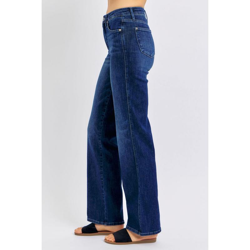 Mid-waist Dark Color Water Scrubbing Belly-contracting Straight Jeans
