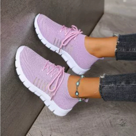 Casual Ladies Shoes Breathable  Women Flying Knit Sports Shoes Flat Shoes