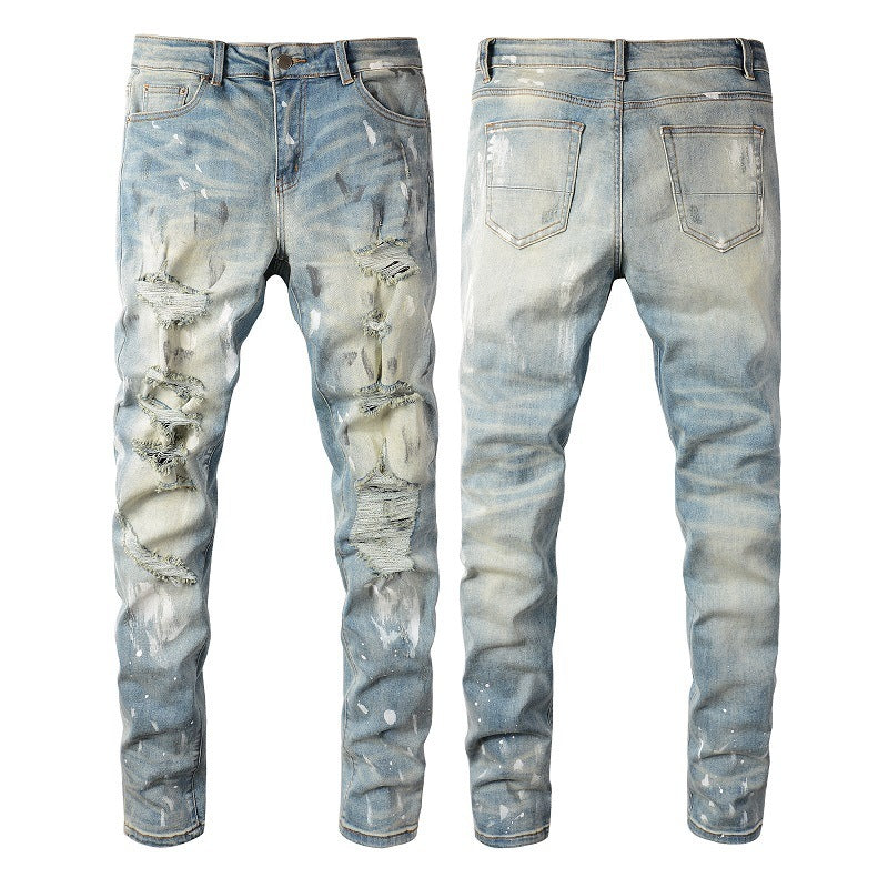Vintage Paint Broken Holes Pants Men's Jeans