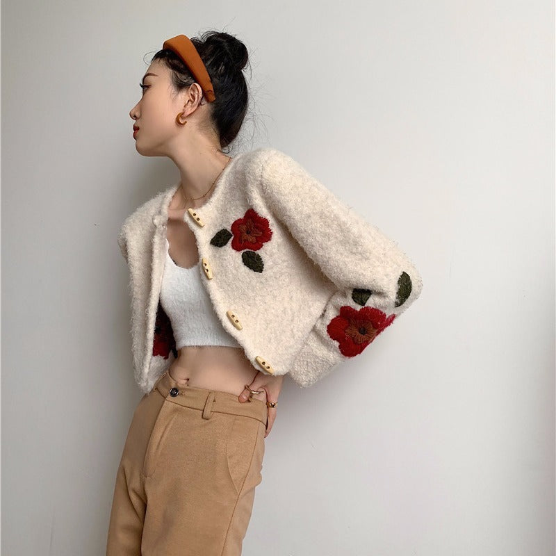 Hand Embroidery Wool Knitted Jacket Women