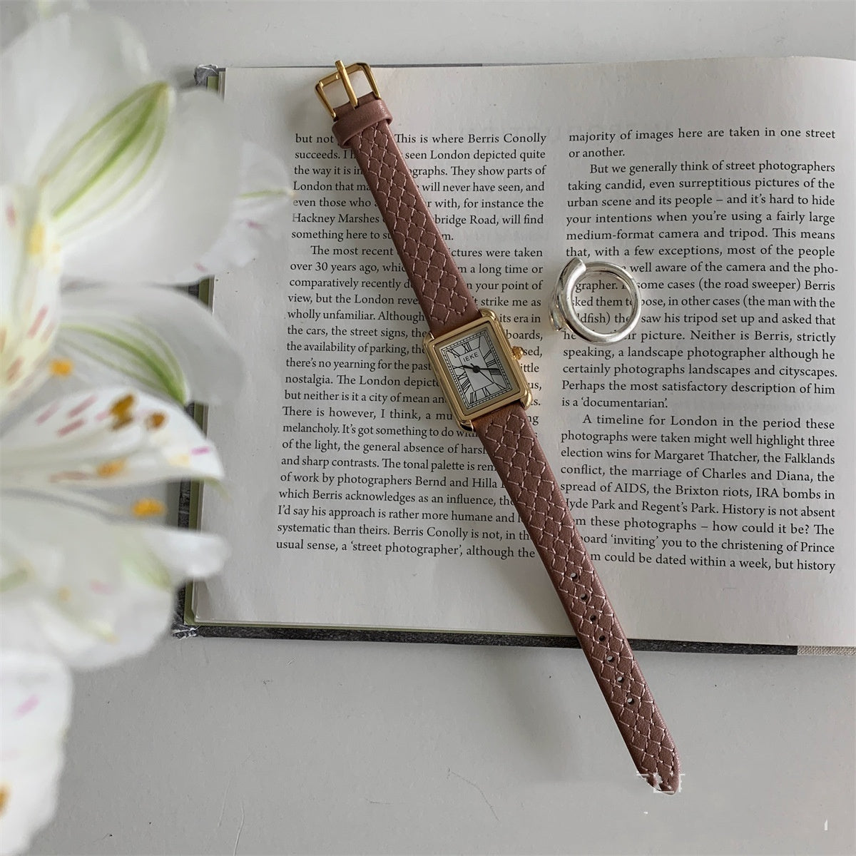 Simple Roman Rectangular Leather Watch Women