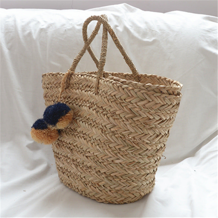 New Straw Braided Bag Hand Woven Raffia Ball Handbag For Women
