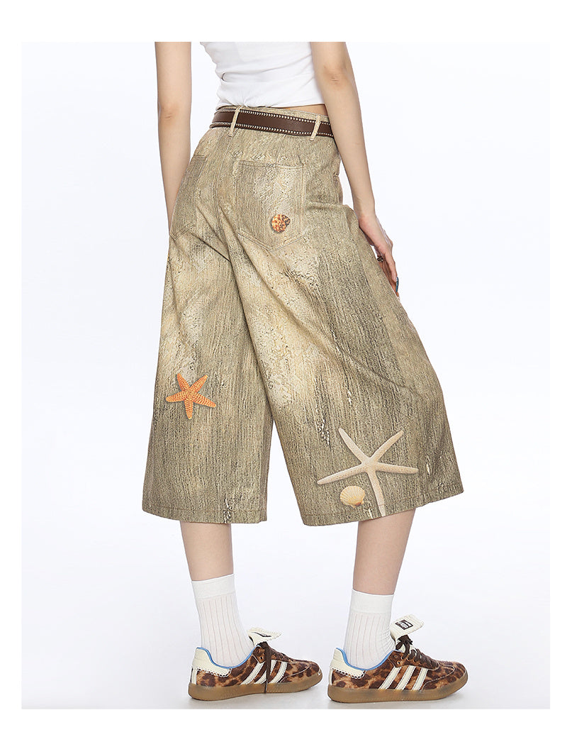Women's American-style Retro Large Size Shell Cropped Pants