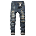 Men's Ripped Straight Slim Fit Non-stretch Jeans