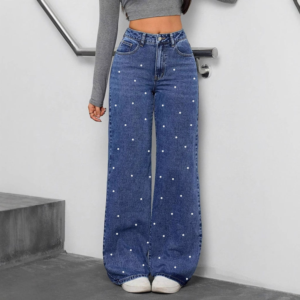 Women's Washed High Waist Straight-leg Denim Trousers