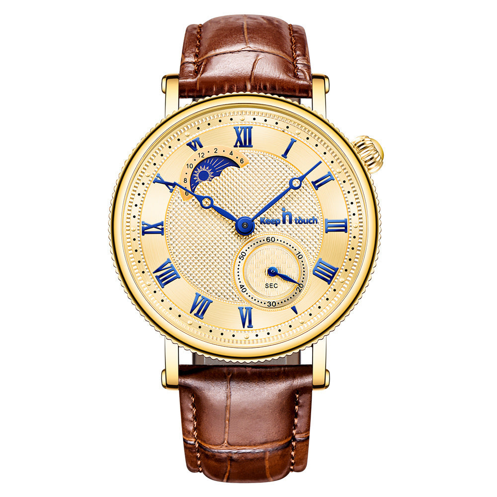 Sun Moon Star Waterproof Watch Two-pin Half Men's Watch