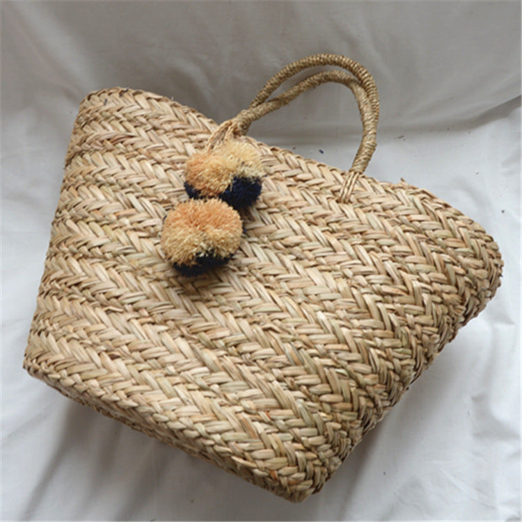 New Straw Braided Bag Hand Woven Raffia Ball Handbag For Women