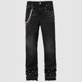 Men's Street Fashion Elastic Diamond Denim Straight-leg Pants
