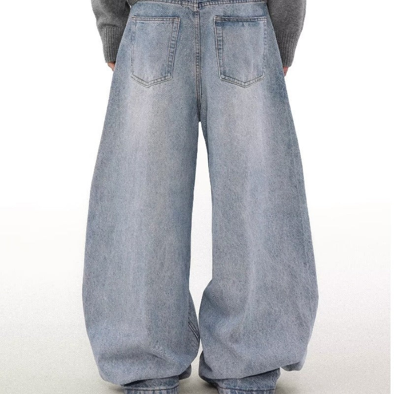Retro Washed Distressed Simple Straight Jeans