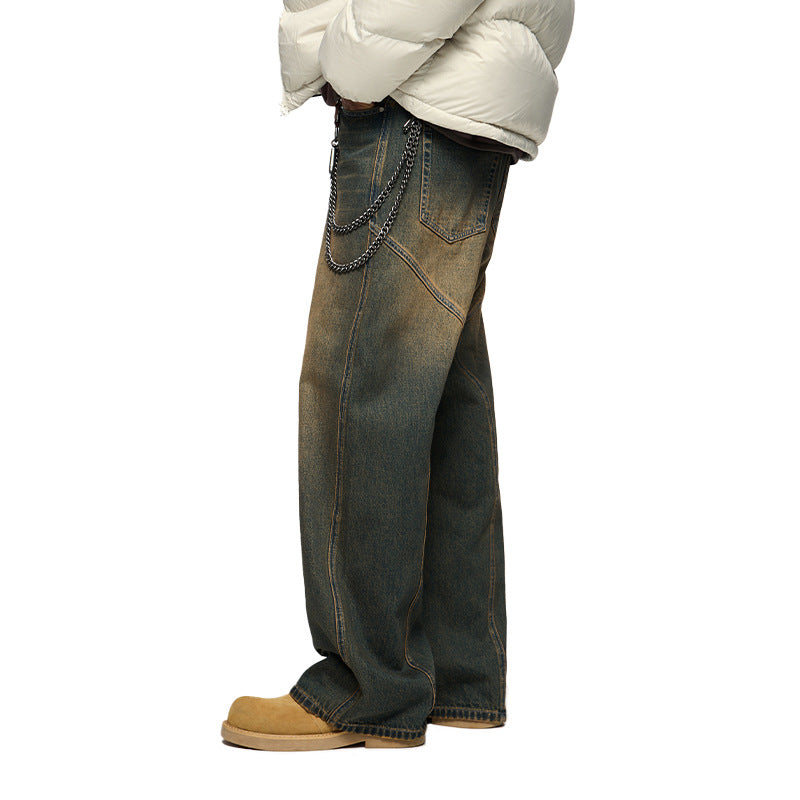 Men's Clothing Street Three-dimensional Cutting Worn Jeans