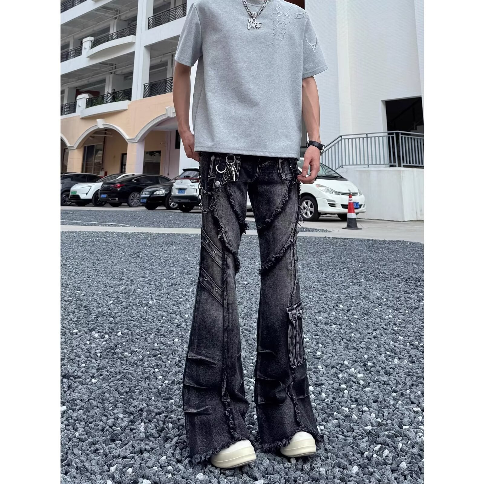 High Street Fan Color Jeans Women's Multi-pocket