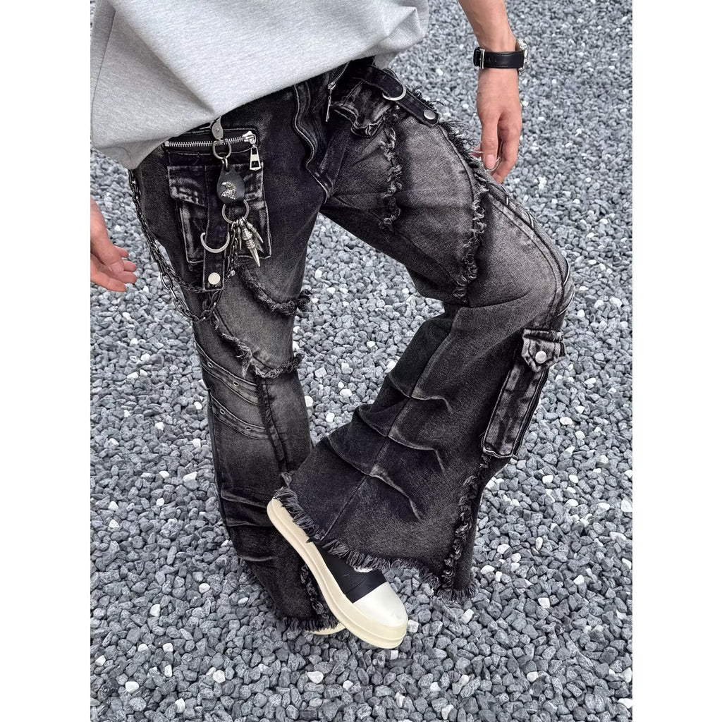 High Street Fan Color Jeans Women's Multi-pocket