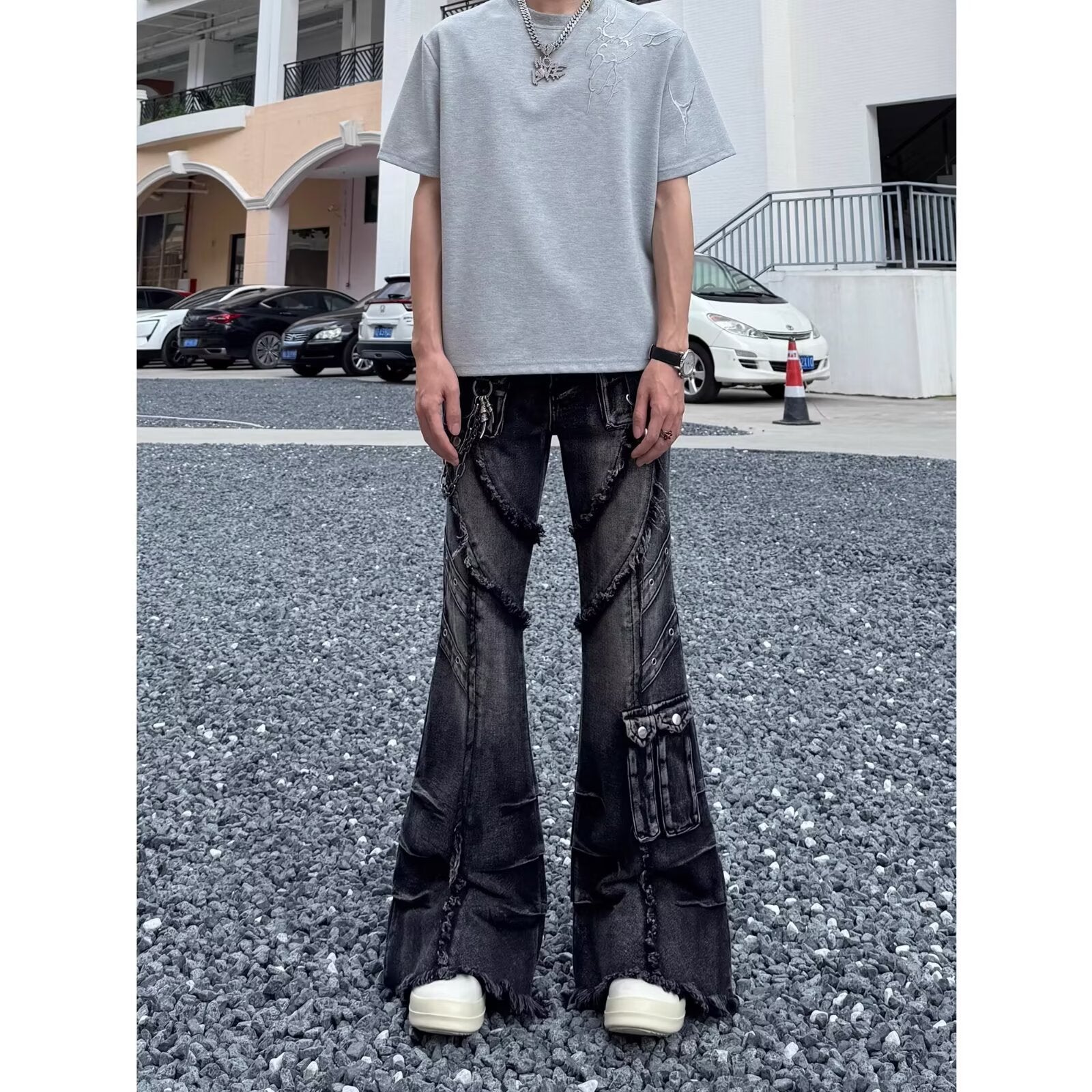 High Street Fan Color Jeans Women's Multi-pocket