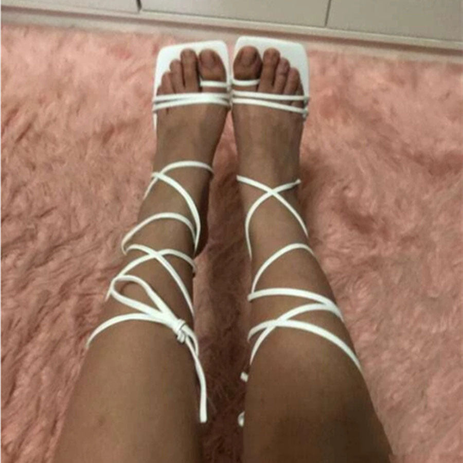 Fashion Square Head Strap Stiletto Heels