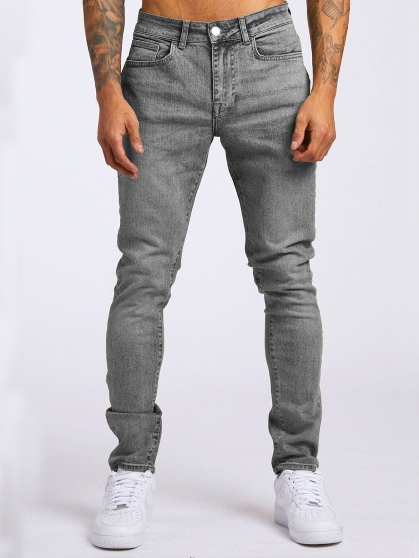 Slim-fitting Mid-waist Denim Micro-elastic Skinny Pants Men