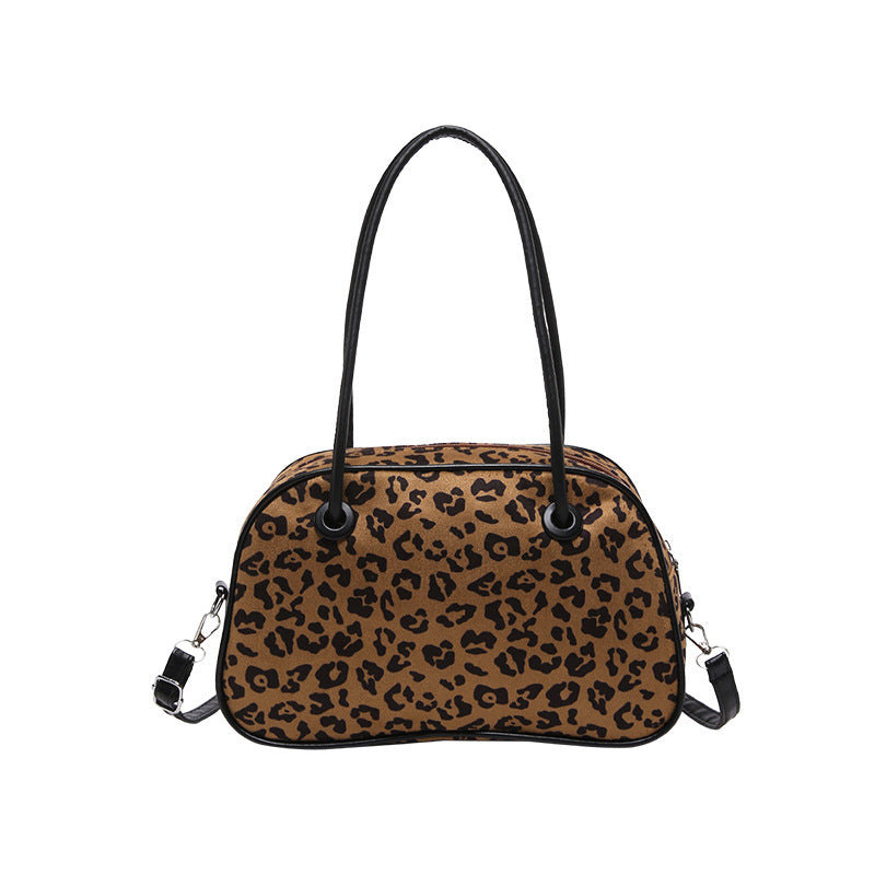 Vintage Leopard Print Bowling Handbag For Women