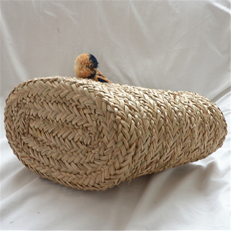 New Straw Braided Bag Hand Woven Raffia Ball Handbag For Women