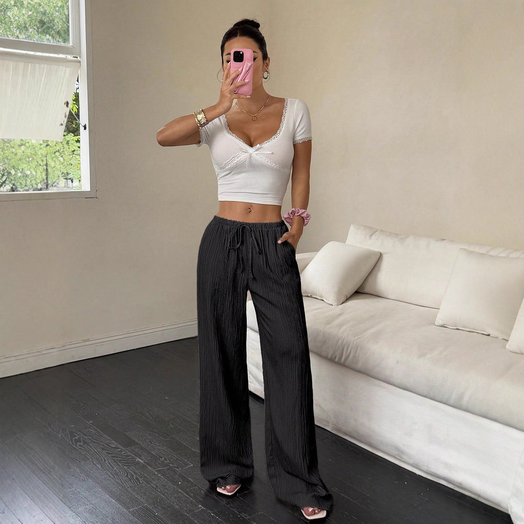 All-matching Lace-up Waist Trimming Fashion Casual Women's Trousers