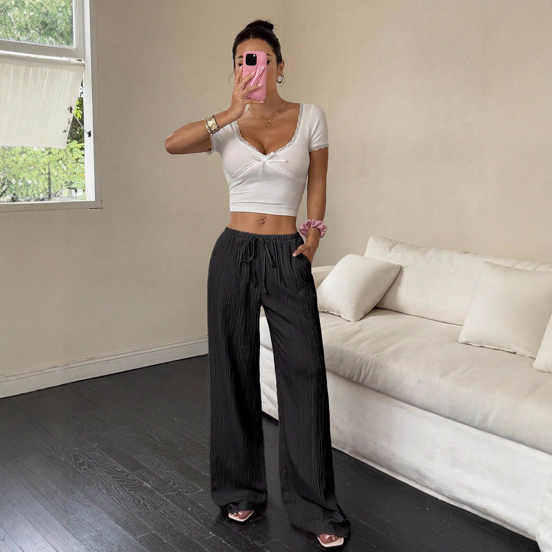 All-matching Lace-up Waist Trimming Fashion Casual Women's Trousers