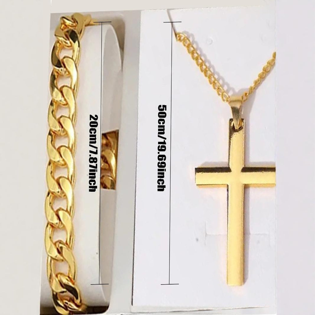 Men's Business Fashion Three-eye Single Calendar Steel Watch Bracelet Cross Bracelet Suit