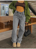 Fashionable Oblique Waist Low Waist Loose Hole Jeans For Women