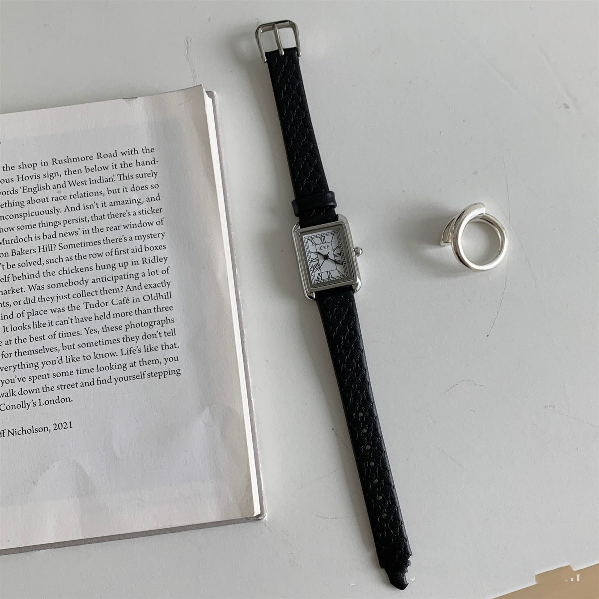 Simple Roman Rectangular Leather Watch Women