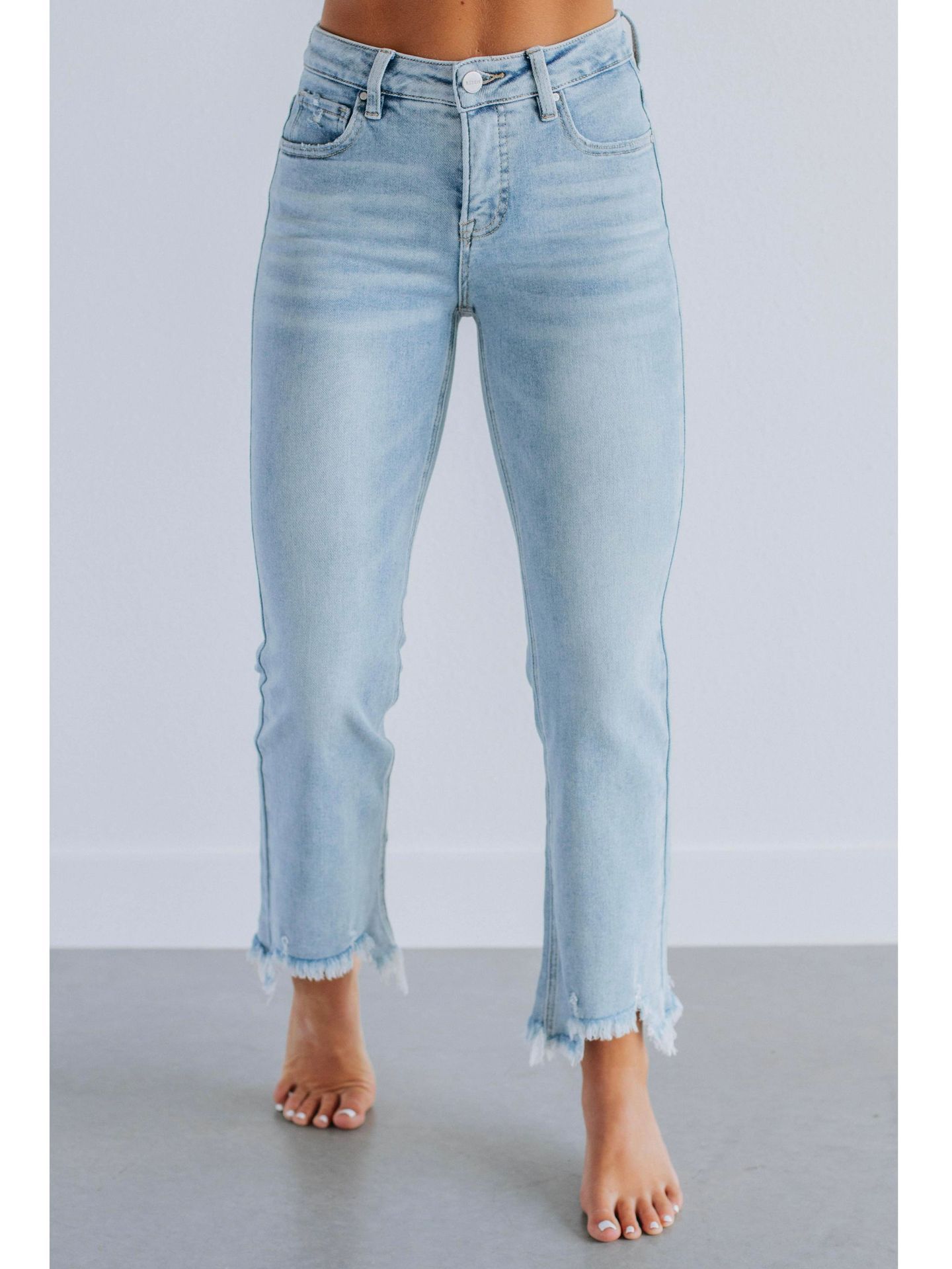 Solid Color Casual Women's Denim Pants Hand-worn