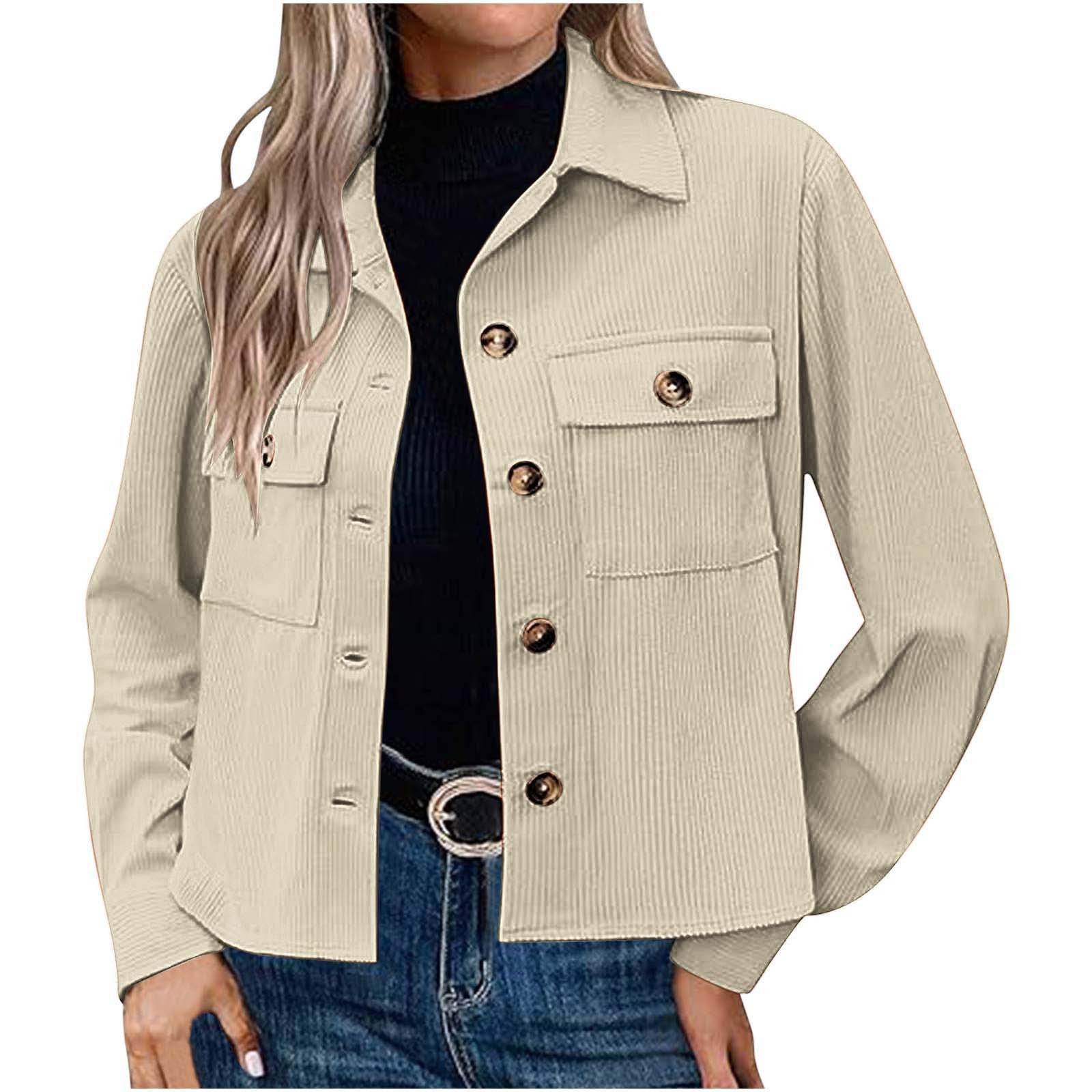 Corduroy Button Cropped Jacket For Women