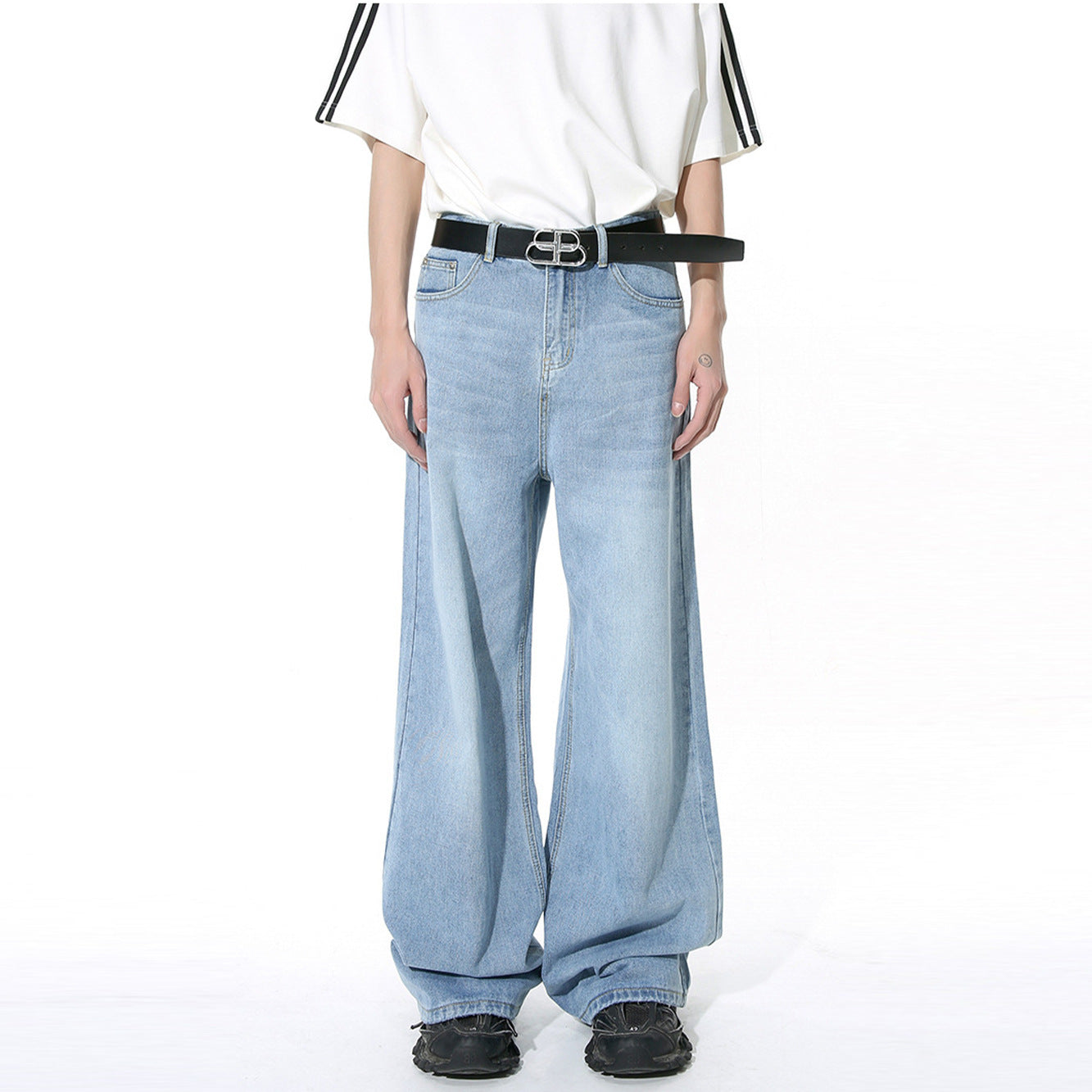 Retro Washed Pattern Simple Straight Casual Jeans