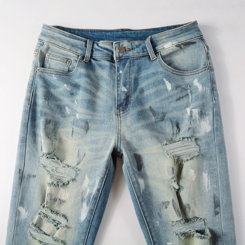 Vintage Paint Broken Holes Pants Men's Jeans